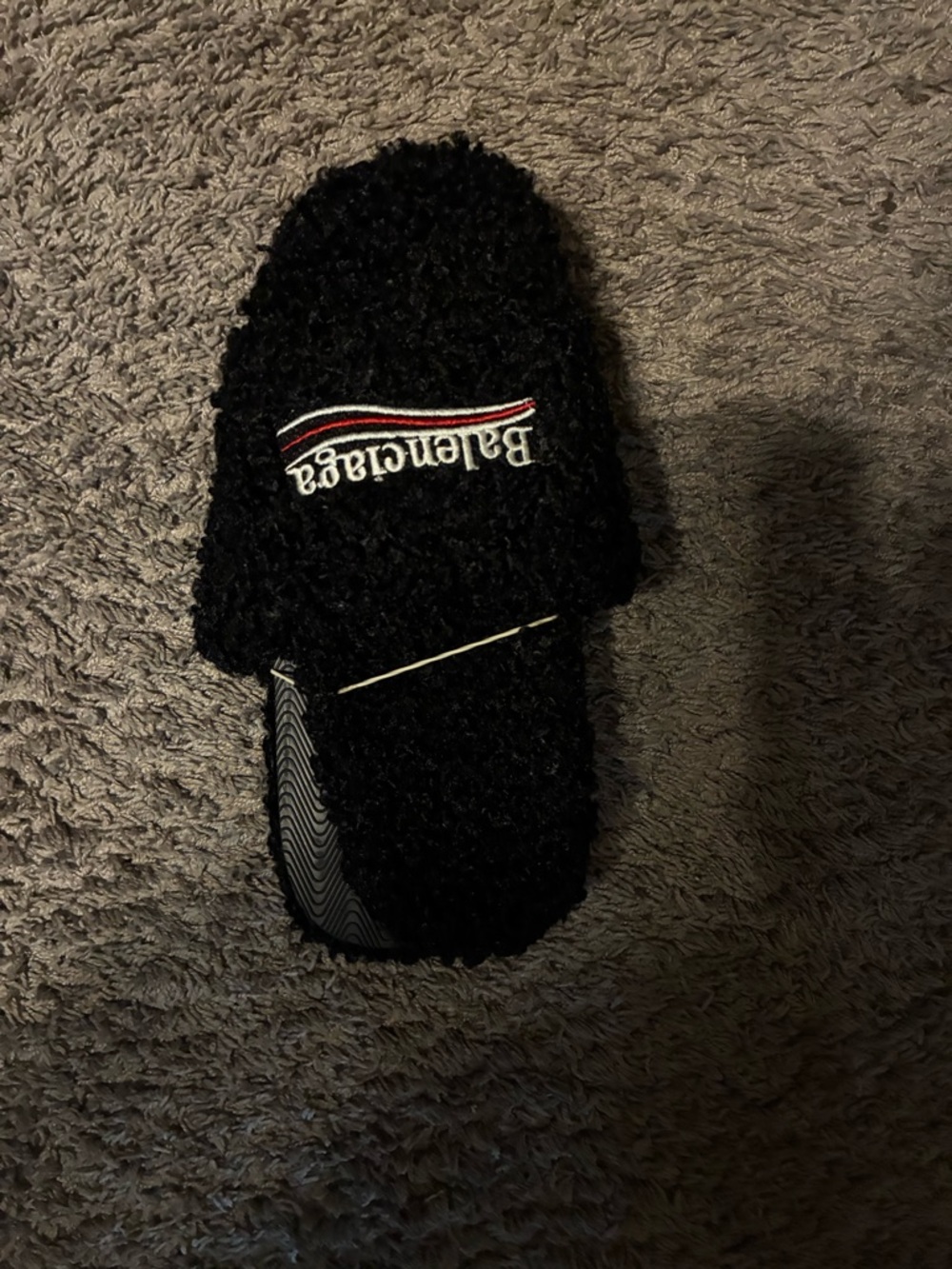 Balenciaga Black Fuzzy Slide with Embroidered Logo